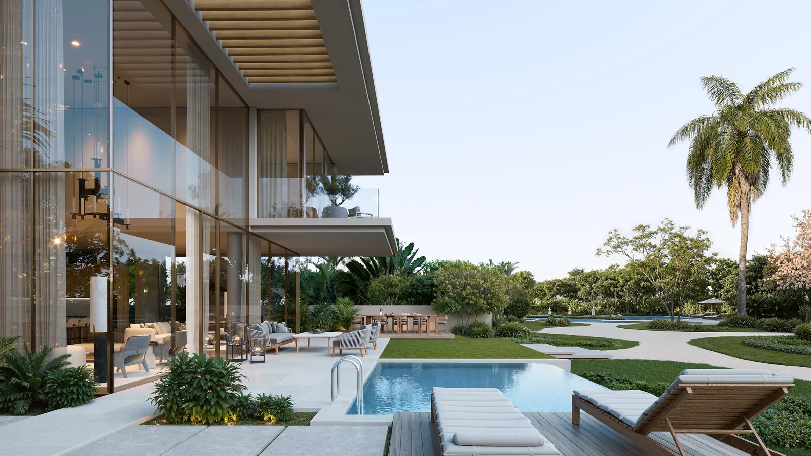 Bay Estate villa poolside terrace, Dubai Islands
