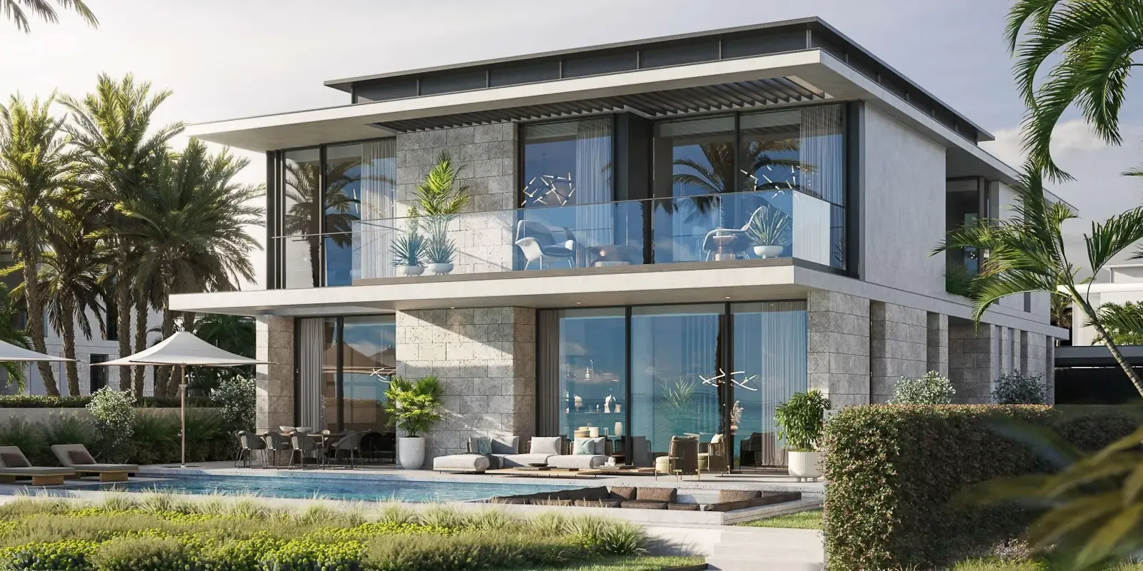 Bay Estate villa terrace and private pool with sea view